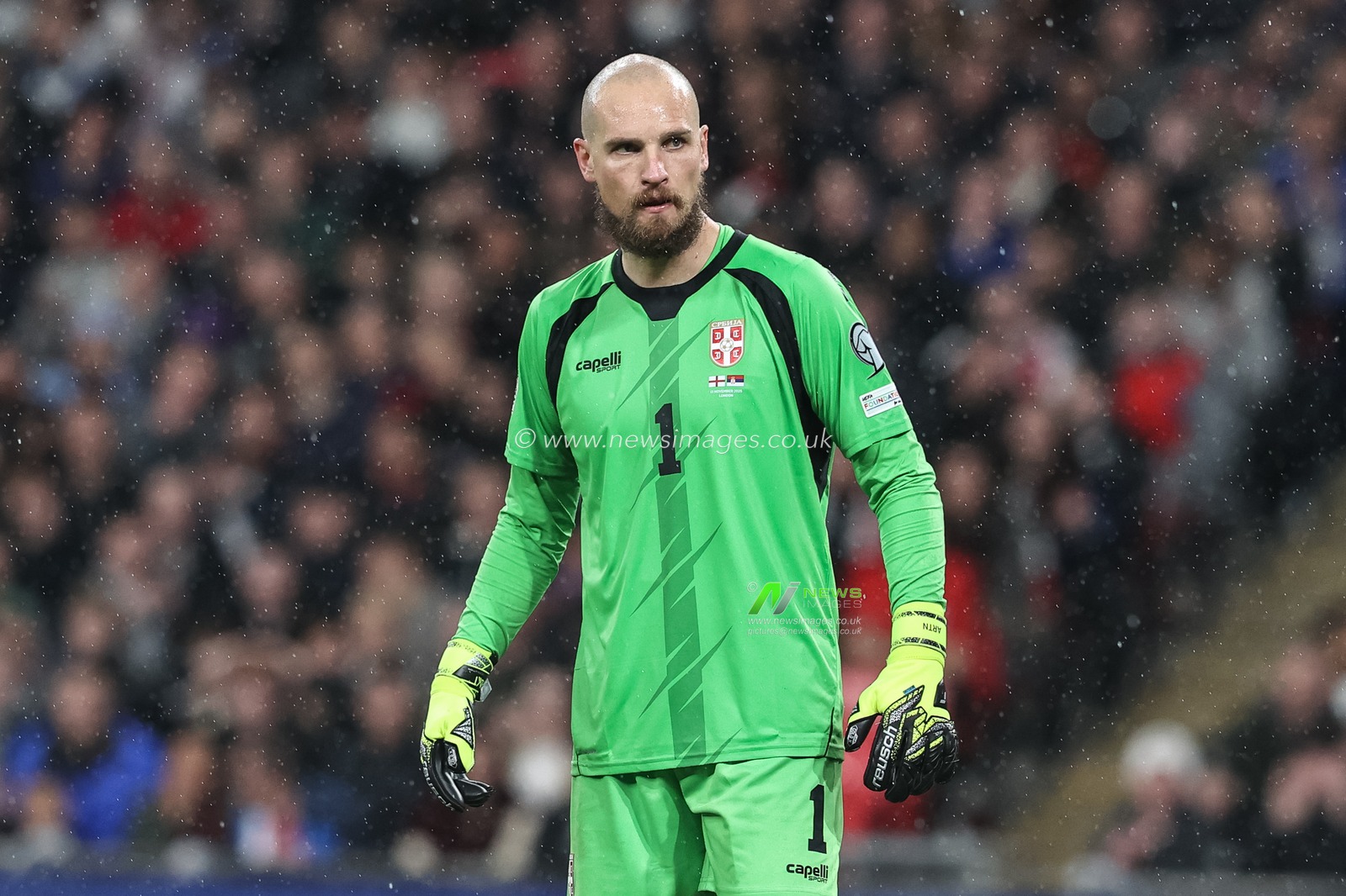 Serbia goalkeeper Predrag Rajkovic during the FIFA World Cup Qualifiers round 9 match England vs Serbia at Wembley Stadium, London, United Kingdom, 13th November 2025

(Photo by Alfie Cosgrove/News Images)

*** GER AUT SUI OUT ***