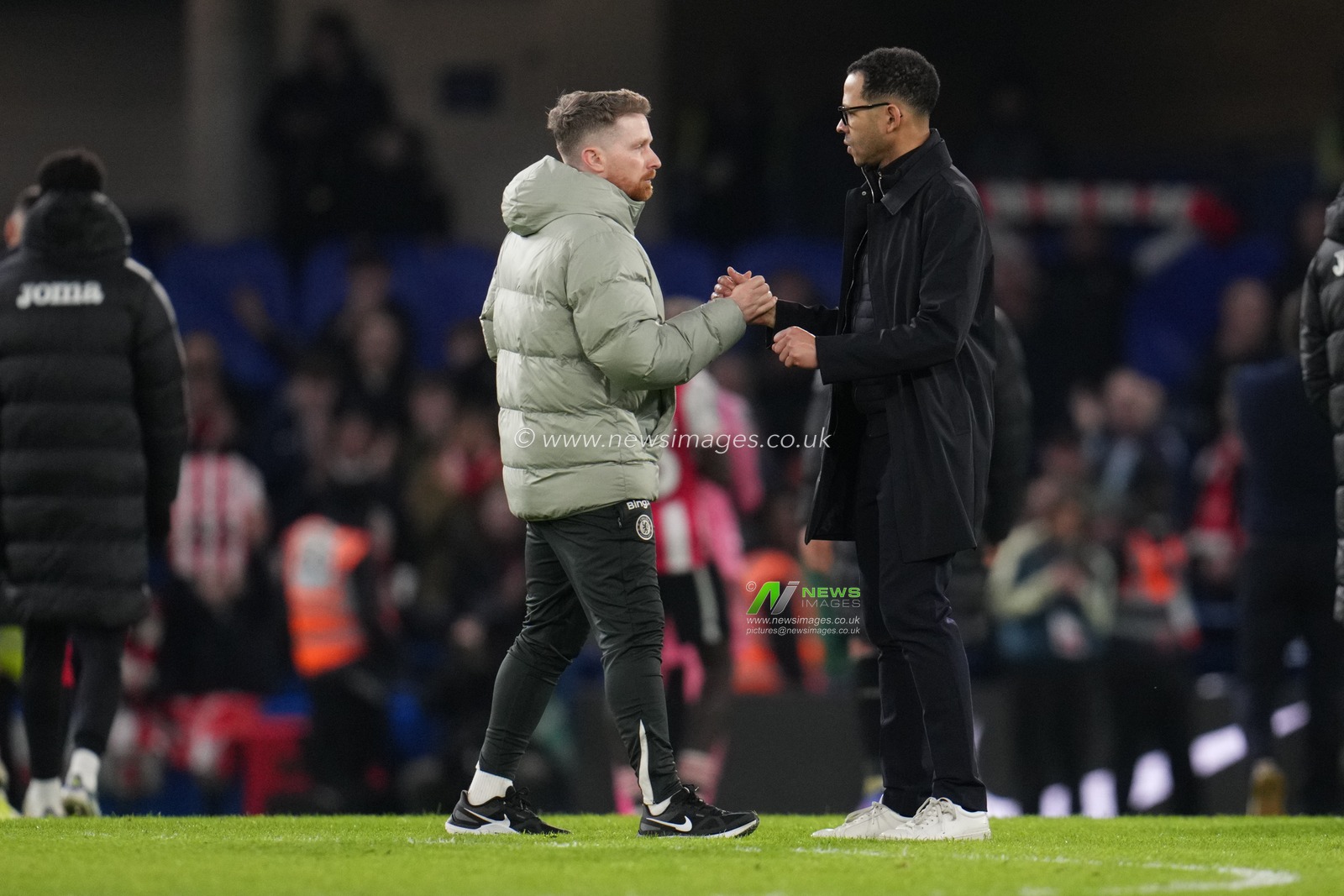 Liam Rosenior manager of Chelsea and Calum McFarlane caretaker manager of Chelsea at full time during the Premier League match Chelsea vs Brentford at Stamford Bridge, London, United Kingdom, 17th January 2026

(Photo by Harvey Murphy/News Images)