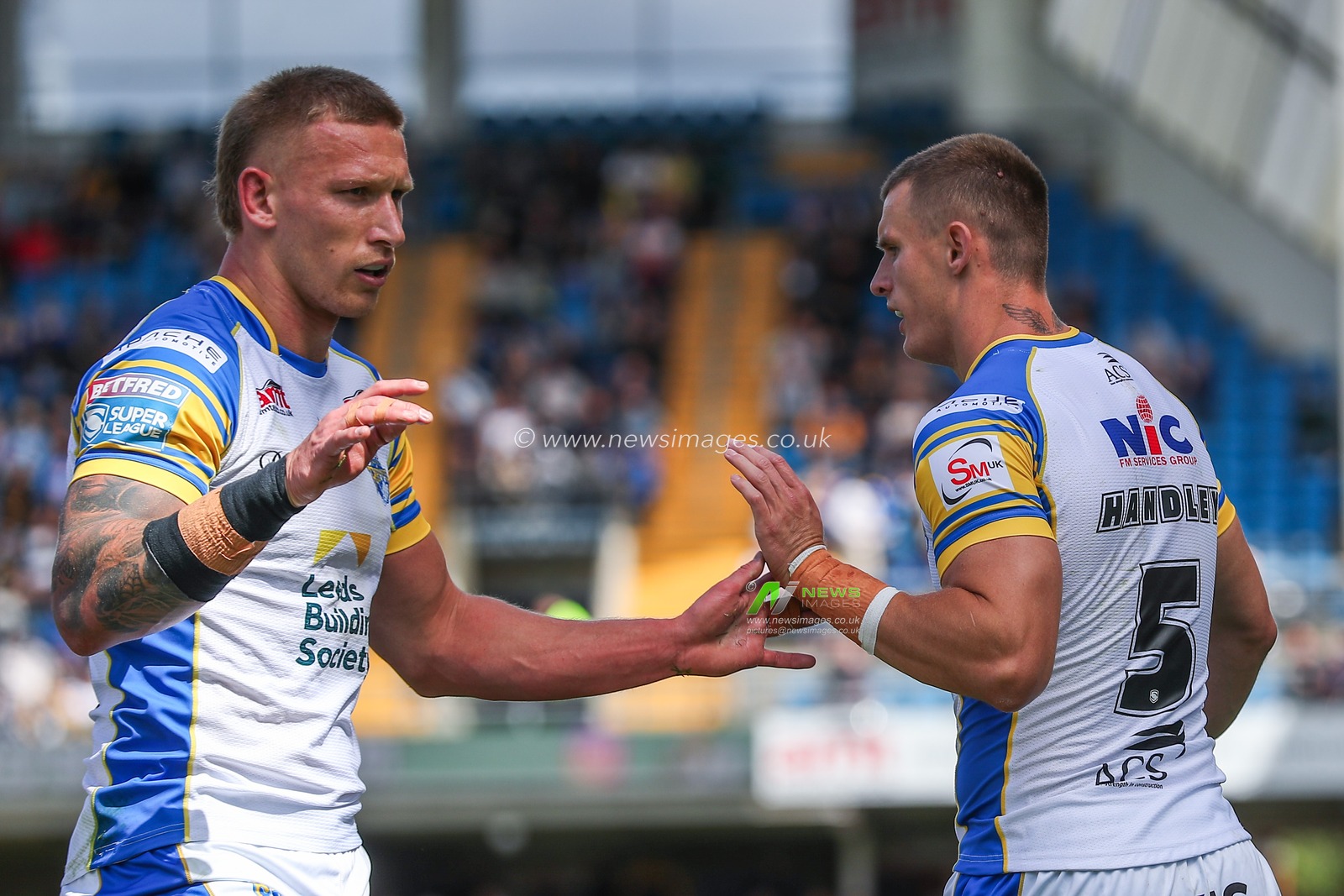 Ash Handley of Leeds Rhinos celebrates his try to make it 4-6 during the Betfred Super League Round 16 match Leeds Rhinos vs London Broncos at Headingley Stadium, Leeds, United Kingdom, 6th July 2024

(Photo by Gareth Evans/News Images)