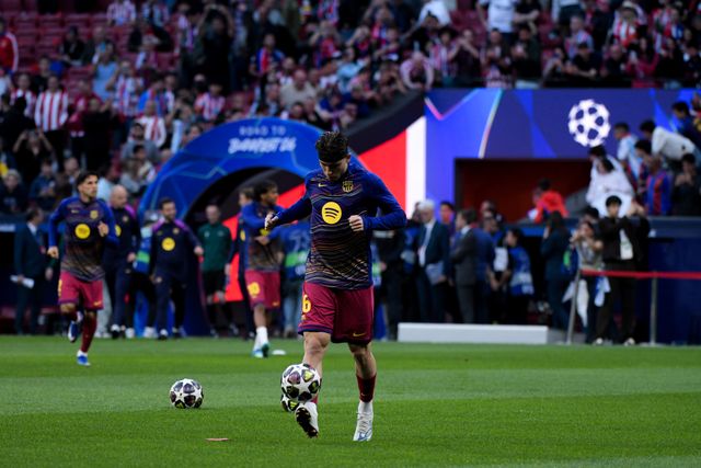 Fermín López of FC Barcelona during the warm up of the UEFA Champions League Quarter Finals match Atletico Madrid vs Barcelona at Riyadh Air Metropolitano, Madrid, Spain on 14 April 2026

(Photo by Samuel Carreno/News Images)