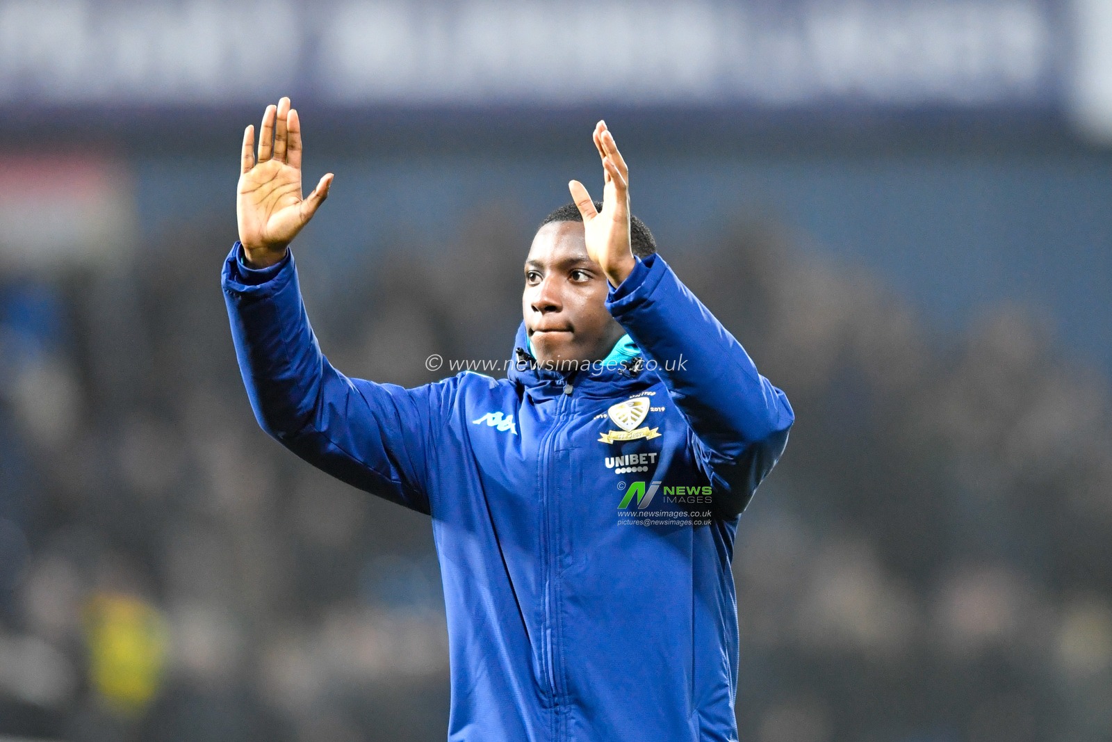 1st January 2020, The Hawthorns, West Bromwich, England; Sky Bet Championship, West Bromwich Albion v Leeds United : Eddie Nketiah (14) of Leeds United waves to the travelling supporters at the end of the game

Credit: Simon Whitehead/News Images