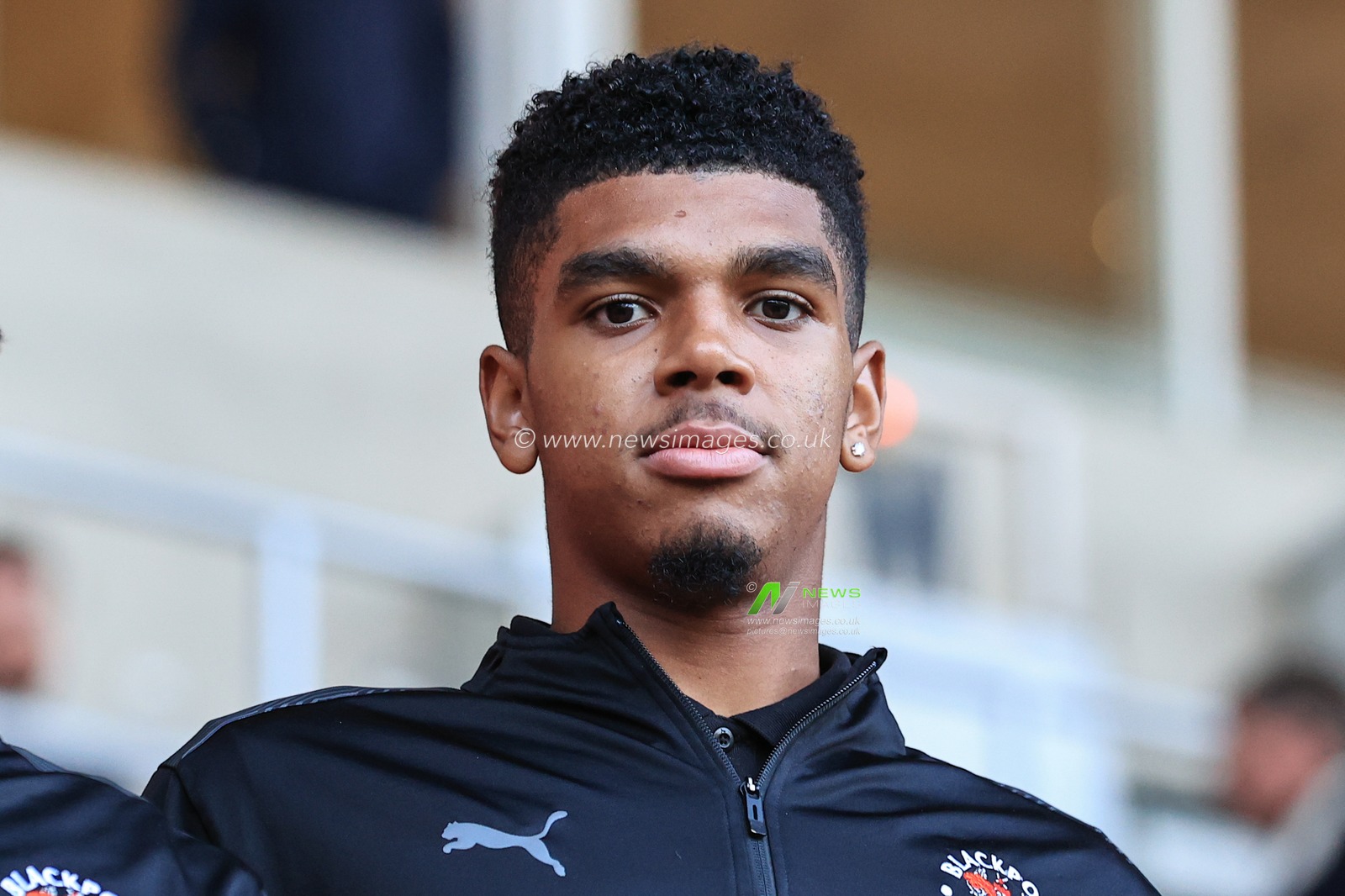 Tyreece John-Jules #28 of Blackpool arrives at Bloomfield Road