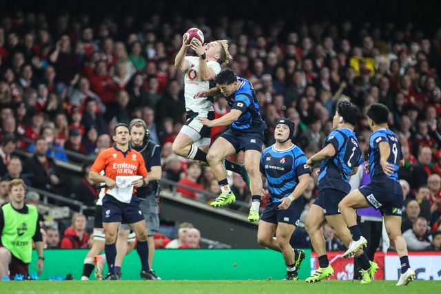 Blair Murray of Wales \catches the ball during the Quilter Nations Series 2025 match Wales vs Japan at Principality Stadium, Cardiff, United Kingdom, 15th November 2025

(Photo by Andrew Lewis/News Images)

*** GER AUT SUI OUT ***