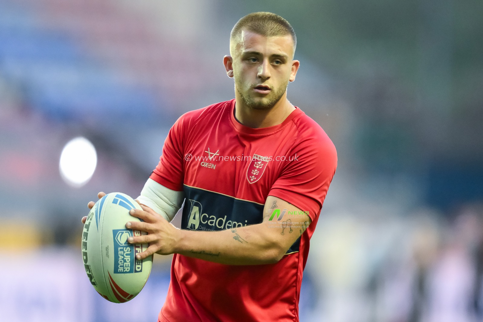 Mikey Lewis of Hull KR in action during pre match warm up ahead of the Betfred Super League Round 25 match Wigan Warriors vs Hull KR at The Brick Community Stadium, Wigan, United Kingdom, 6th September 2024

(Photo by Craig Thomas/News Images)