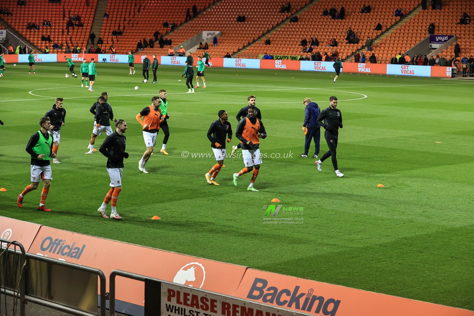 Blackpool players during the pre-game warmup