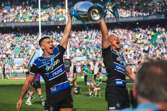 Cameron Redpath of Bath and Miles Reid of Bath during the Gallagher Premiership Play-off Final 2025 Bath Rugby v Leicester Tigers at Allianz Stadium, Twickenham, United Kingdom, 14th June 2025

(Photo by Craig Evans/News Images)