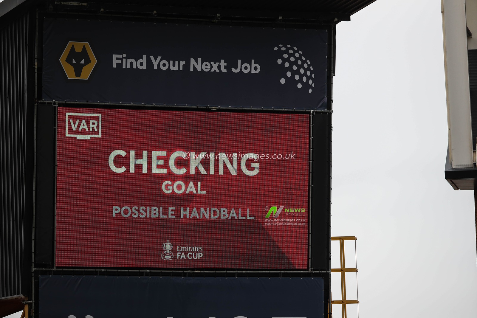 VAR message displayed on the big screen during the Emirates FA Cup Quarter- Final match Wolverhampton Wanderers vs Coventry City at Molineux, Wolverhampton, United Kingdom, 16th March 2024

(Photo by Gareth Evans/News Images)