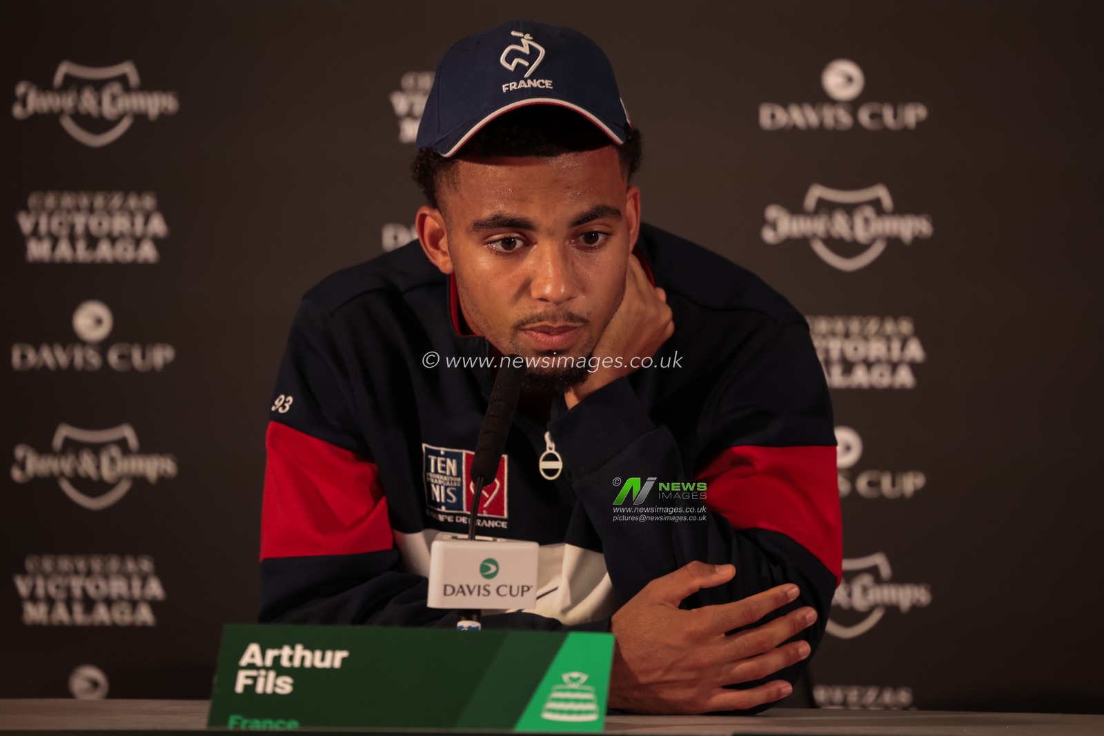 Arthur Fils (FRA) at his press conference after his defeat to Daniel Evans (GBR) at the Davis Cup match Great Britain vs France at Manchester AO Arena, Manchester, United Kingdom, 17th September 2023

(Photo by Conor Molloy/News Images)