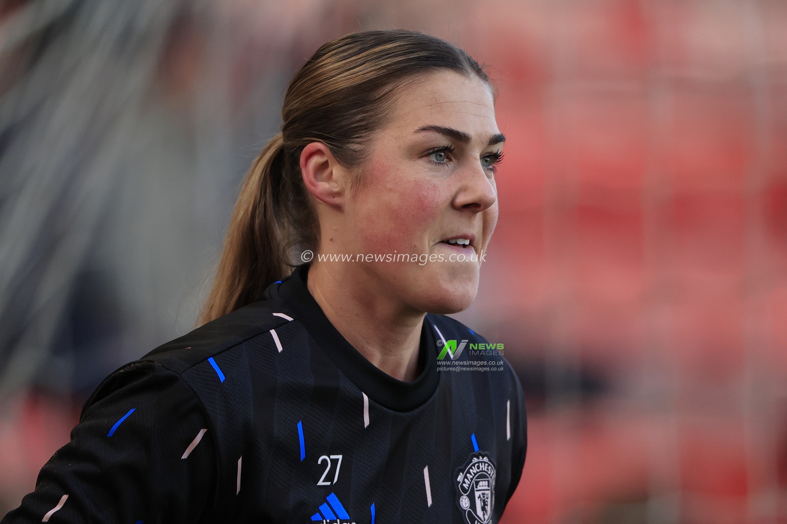 Mary Earps #27 of Manchester United warms up for the The FA Women's Super League match Manchester United Women vs Everton Women at Leigh Sports Village, Leigh, United Kingdom, 5th February 2023

(Photo by Conor Molloy/News Images)