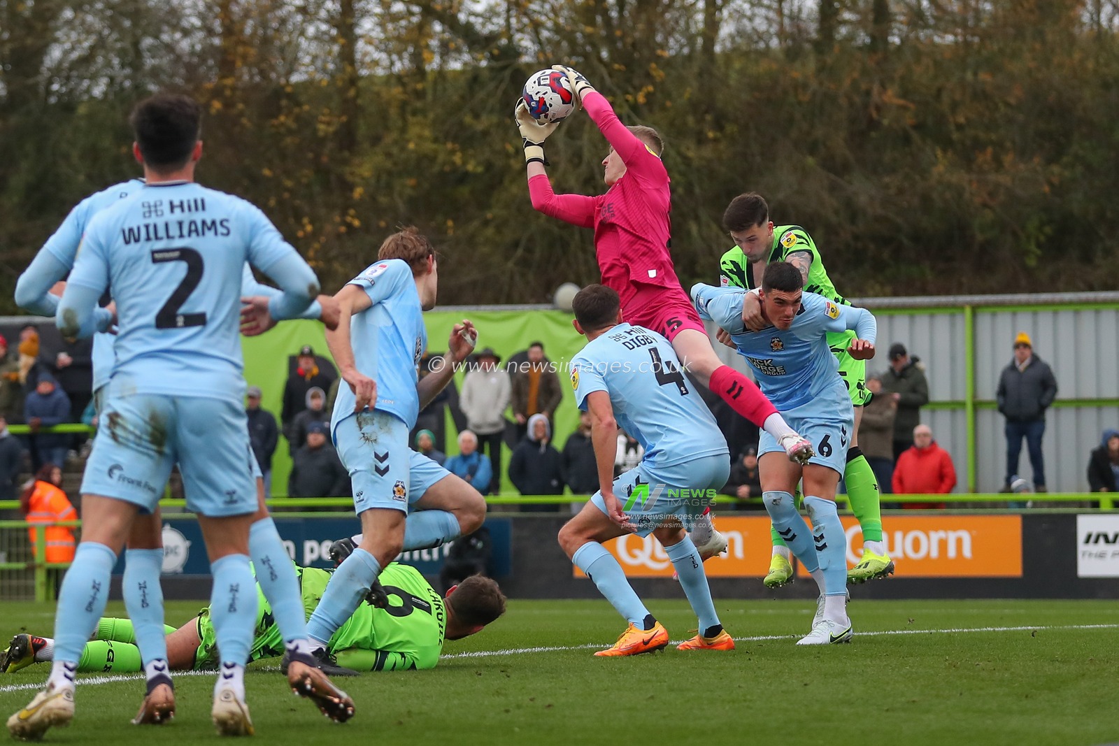 Will Mannion #25 of Cambridge United catches a cross during the Sky Bet League 1 match Forest Green Rovers vs Cambridge United at The New Lawn, Nailsworth, United Kingdom, 3rd December 2022

(Photo by Gareth Evans/News Images)