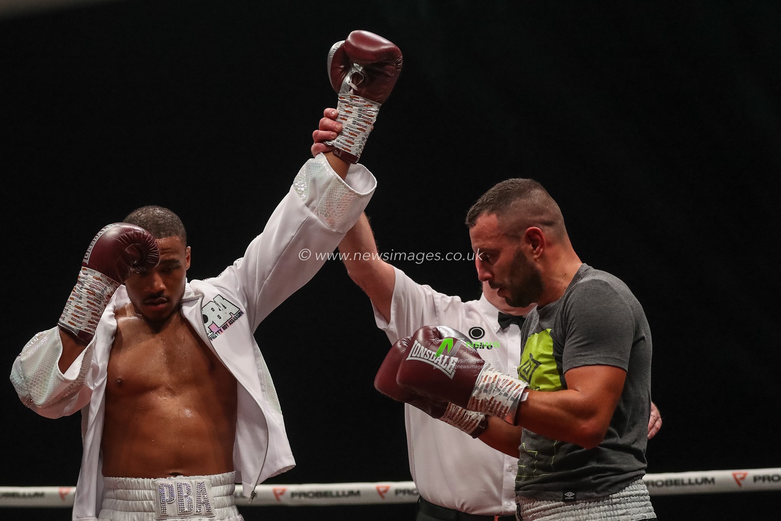 Nicolie Campbell celebrates his win after the Nicolie Campbell vs Frane Radnic fight at the Sunny Edwards vs Felix Alvarado card at Utilita Arena, Sheffield, United Kingdom, 11th November 2022

(Photo by Gareth Evans/News Images)