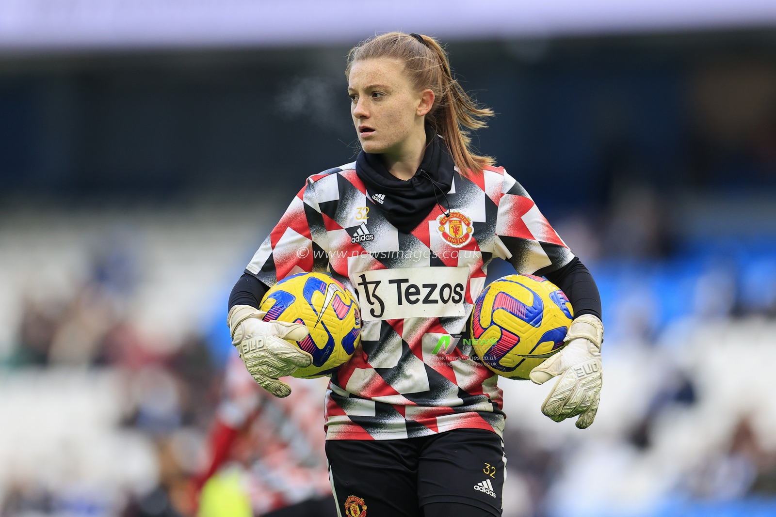 Sophie Baggaley #32 of Manchester United during the warm up ahead of the The FA Women's Super League match Manchester City Women vs Manchester United Women at Etihad Campus, Manchester, United Kingdom, 11th December 2022

(Photo by Conor Molloy/News Images)