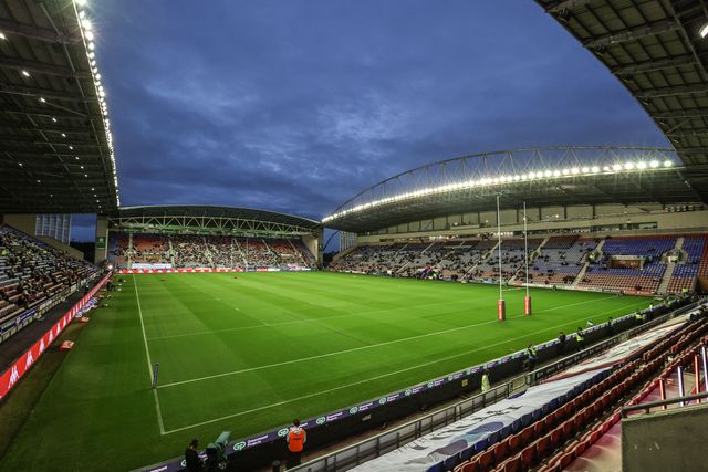 A general view of the Brick community stadium during the Betfred Super League round 27 match Wigan Warriors vs Leeds Rhinos at The Brick Community Stadium, Wigan, United Kingdom, 19th September 2025

(Photo by Alfie Cosgrove/News Images)
