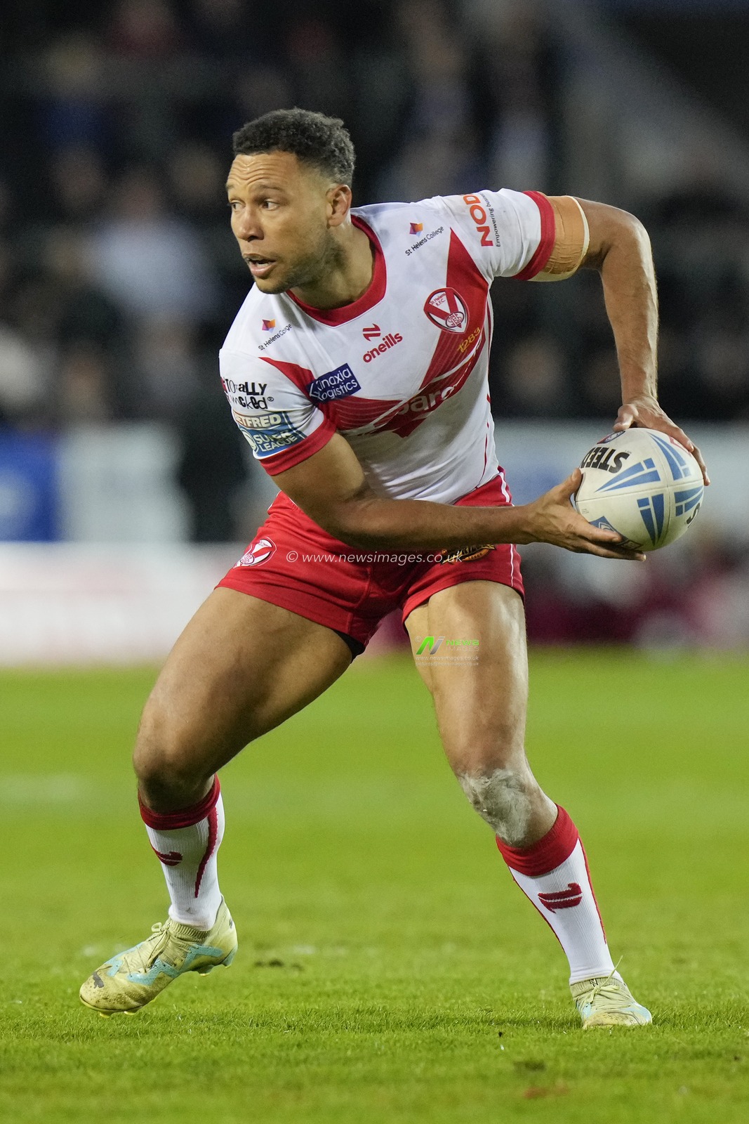 Moses Mbye of St. Helens during the Betfred Super League  Round 8 match St Helens vs Hull FC at Totally Wicked Stadium, St Helens, United Kingdom, 19th April 2024

(Photo by Steve Flynn/News Images)