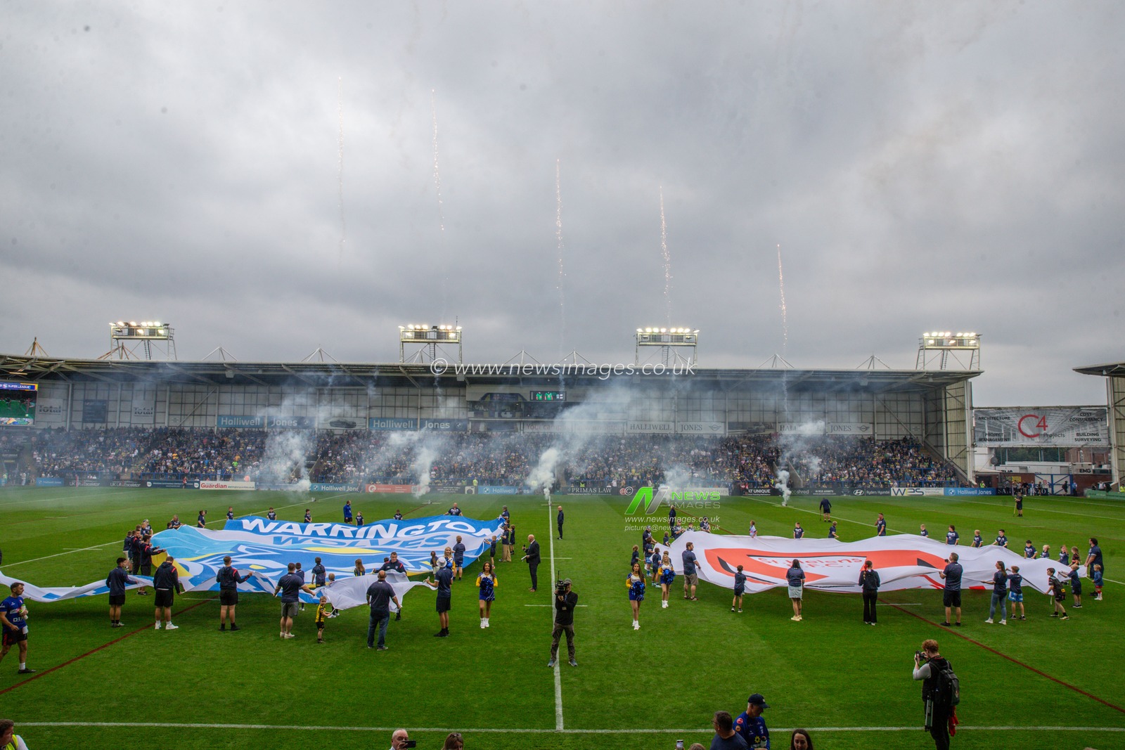 Fire works are set off ahead of the Betfred Super League Round 25 match Warrington Wolves vs St Helens at Halliwell Jones Stadium, Warrington, United Kingdom, 7th September 2024

(Photo by Gareth Evans/News Images)