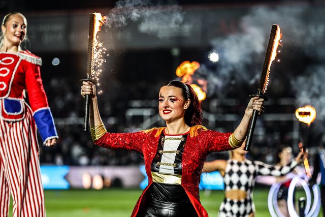 Pre-match entertainment ahead of the Betfred Super League round 5 match Wakefield Trinity vs Leigh Leopards at DIY Kitchens Stadium, Wakefield, United Kingdom on 20 March 2026

(Photo by Alfie Cosgrove/News Images)