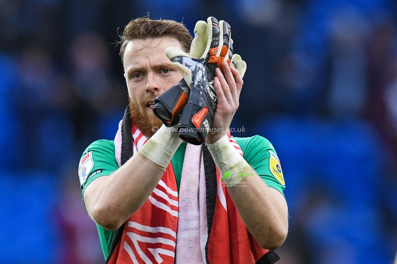 Viktor Johansson #1 of Rotherham United Applauds the travelling supporters in the Sky Bet Championship match Cardiff City vs Rotherham United at Cardiff City Stadium, Cardiff, United Kingdom, 29th October 2022

(Photo by Mike Jones/News Images)
