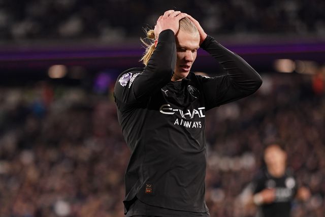 Erling Haaland of Manchester City head in hands during the Premier League match West Ham United vs Manchester City at London Stadium, London, United Kingdom on 14 March 2026

(Photo by Harvey Murphy/News Images)