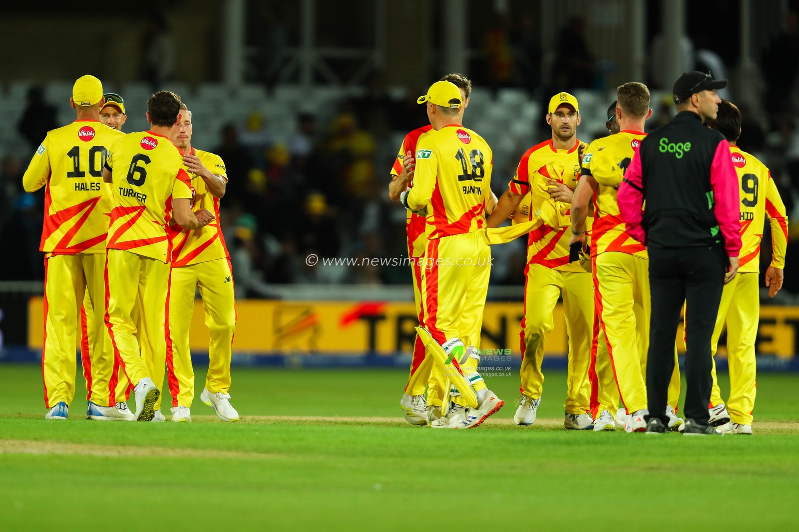 Trent Rocket players celebrate their win following the The Hundred match Trent Rockets vs London Spirit at Trent Bridge, Nottingham, United Kingdom, 7th August 2024

(Photo by Izzy Poles/News Images)