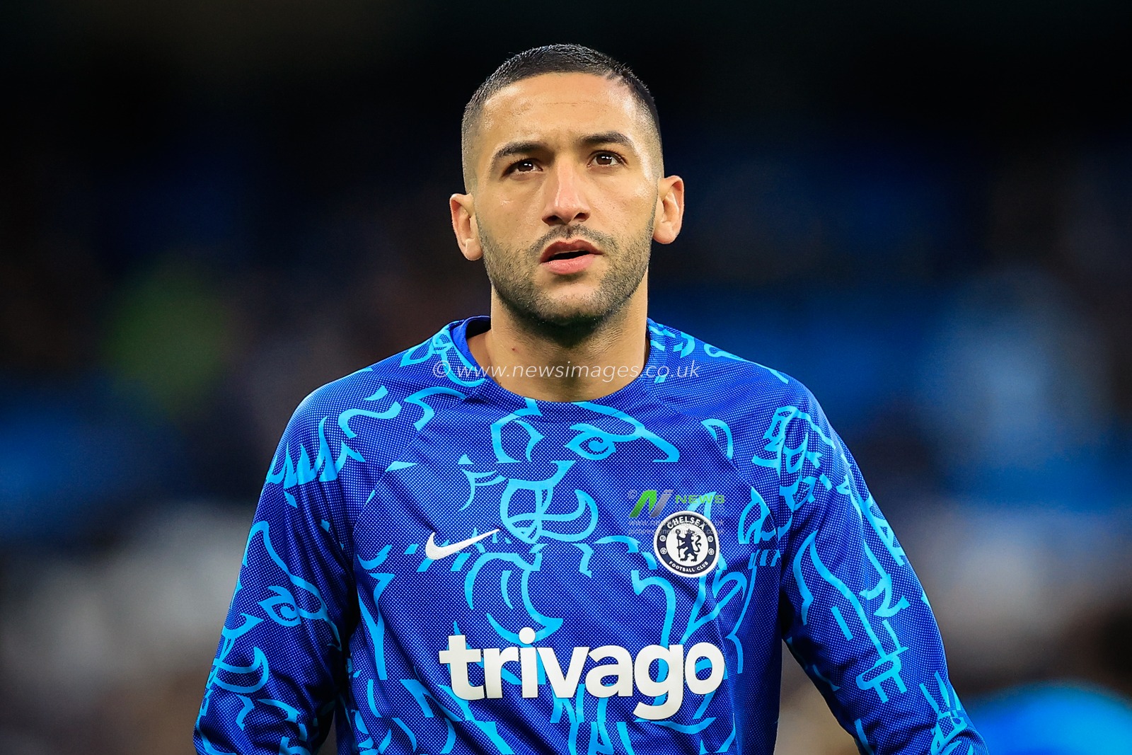 Hakim Ziyech #22 of Chelsea during the pre match warm up ahead of the Emirates FA Cup Third Round match Manchester City vs Chelsea at Etihad Stadium, Manchester, United Kingdom, 8th January 2023

(Photo by Conor Molloy/News Images)