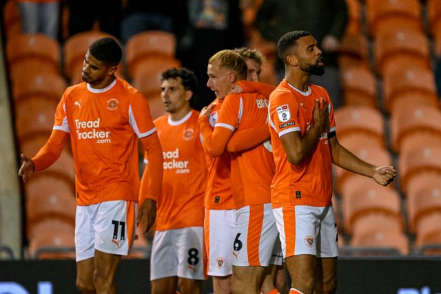 CJ Hamilton of Blackpool  celebrates towards fans with hand on club badge during the Sky Bet League 1 match Blackpool vs Luton Town at Bloomfield Road, Blackpool, United Kingdom, 30th September 2025

(Photo by Adam Gee/News Images)