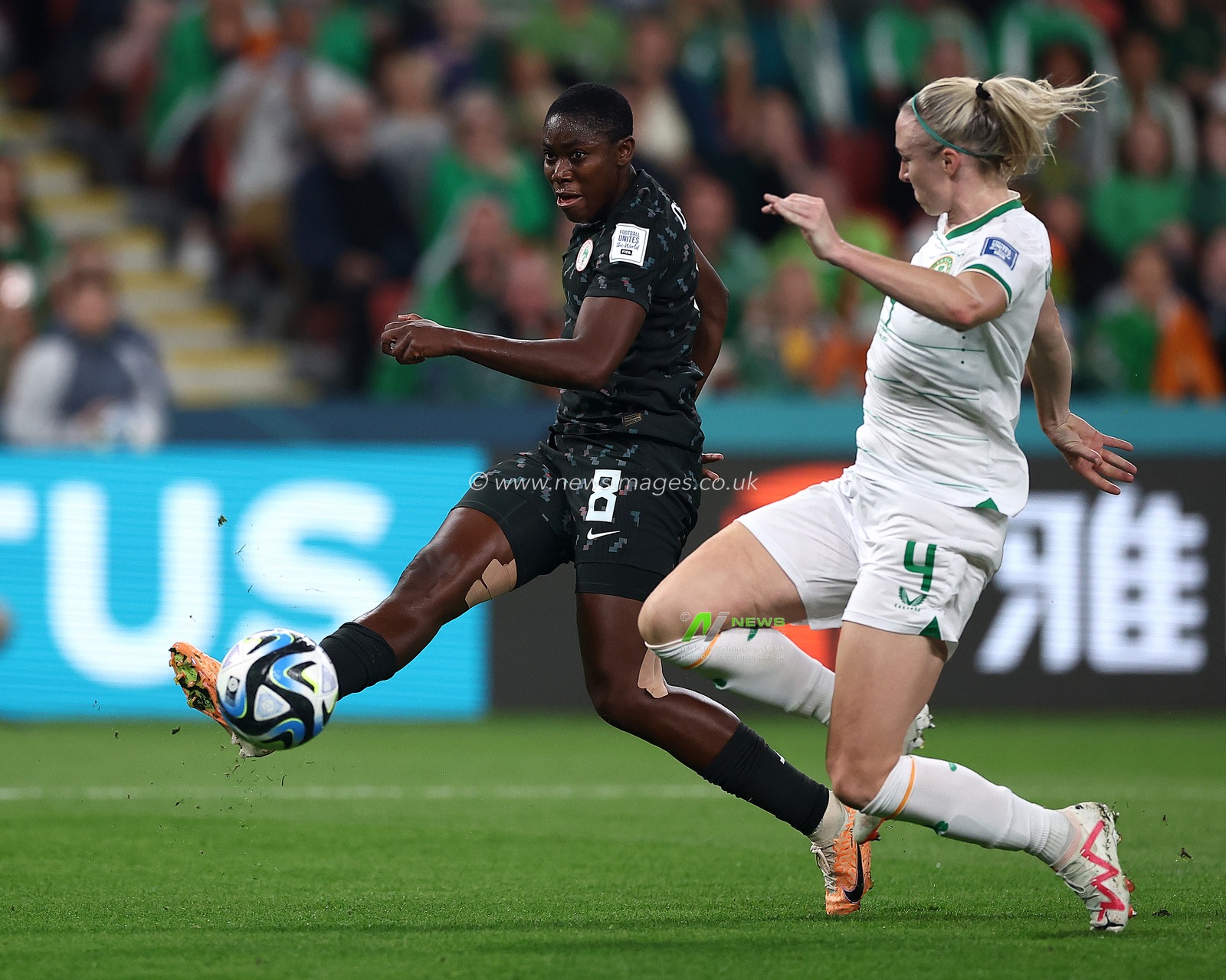 Asisat Oshoala of Nigeria shoots during the FIFA Women's World Cup 2023 Group B  match Ireland Women vs Nigeria Women at Suncorp Stadium, Brisbane, Australia, 31st July 2023

(Photo by Patrick Hoelscher/News Images)