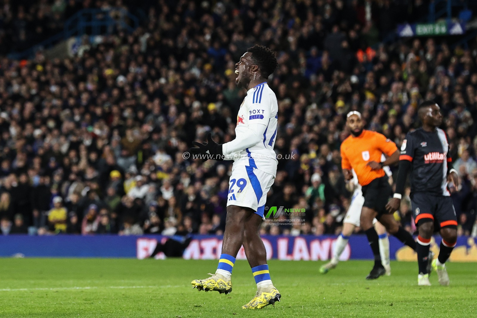 Wilfried Gnonto of Leeds United reacts to a missed shot on goal during the Sky Bet Championship match Leeds United vs Luton Town at Elland Road, Leeds, United Kingdom, 27th November 2024

(Photo by Alfie Cosgrove/News Images)