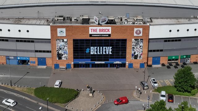 An aerial view of The Brick Community Stadium during the Betfred Super League Round 11 match Wigan Warriors vs Leigh Leopards at The Brick Community Stadium, Wigan, United Kingdom, 16th May 2025

(Photo by Mark Cosgrove/News Images)