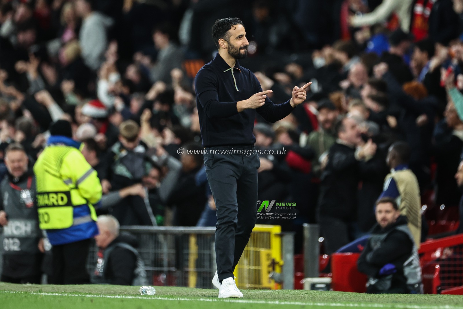 Ruben Amorim manager of Manchester United celebrates his side's goal to make it 5-4 during the UEFA Europa League Quarter-finals match Manchester United vs Lyon at Old Trafford, Manchester, United Kingdom, 17th April 2025

(Photo by Mark Cosgrove/News Images)