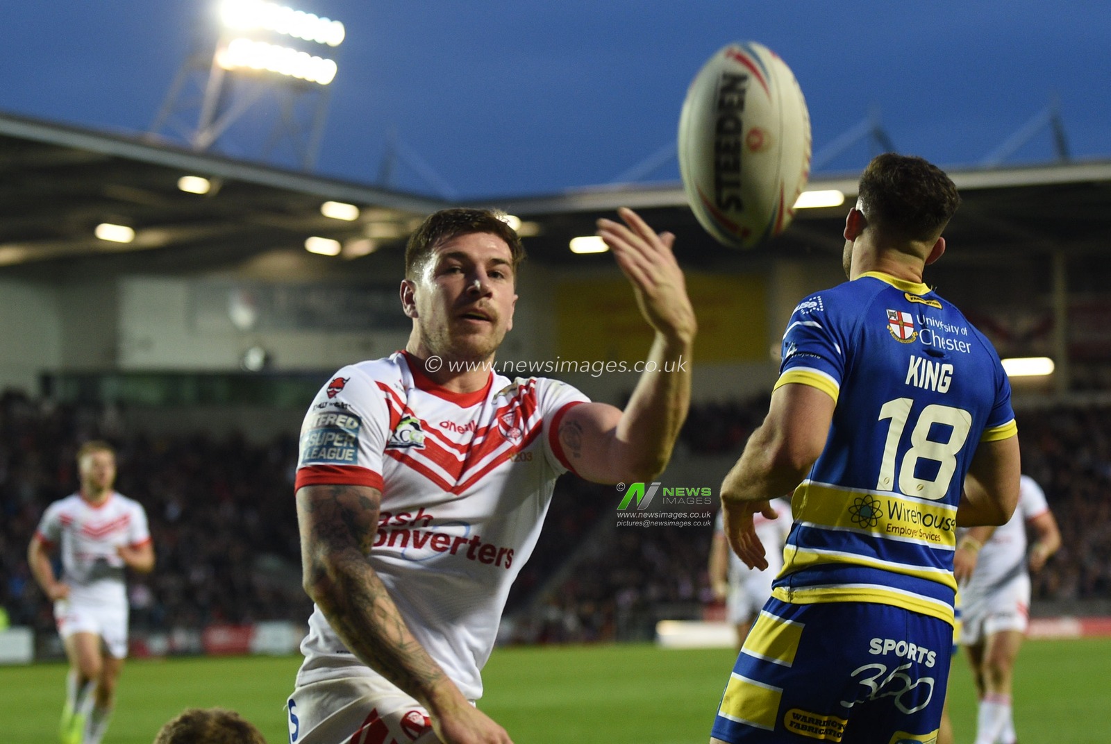 12th April 2019 , Totally Wicked Stadium, St Helens, England;  Betfred Super League, Round 10, St Helens vs Warrington Wolves Mark Percival of St Helens celebrates his try

Credit: Richard Long/News Images