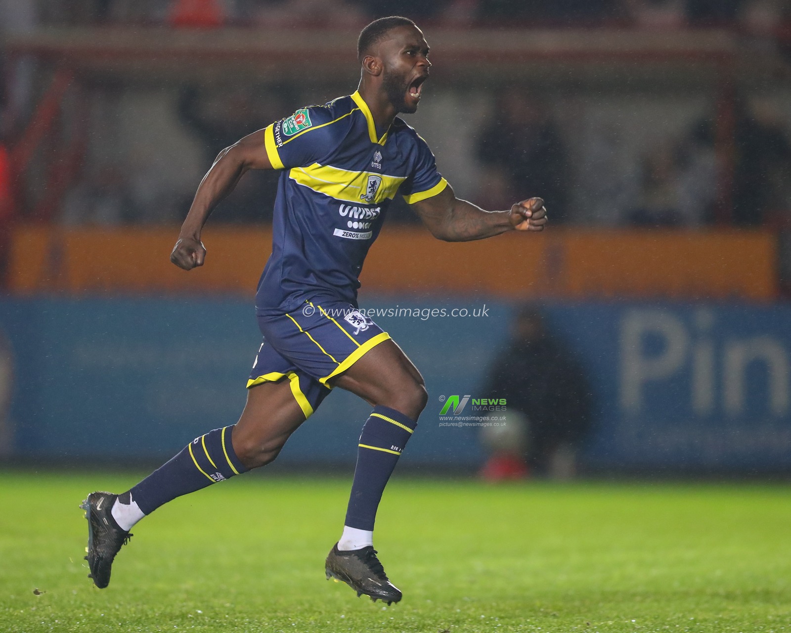Emmanuel Latte Lath #9 of Middlesbrough celebrates his side's goal to make it 1-1 during the Carabao Cup match Exeter City vs Middlesbrough at St James' Park, Exeter, United Kingdom, 31st October 2023

(Photo by Gareth Evans/News Images)