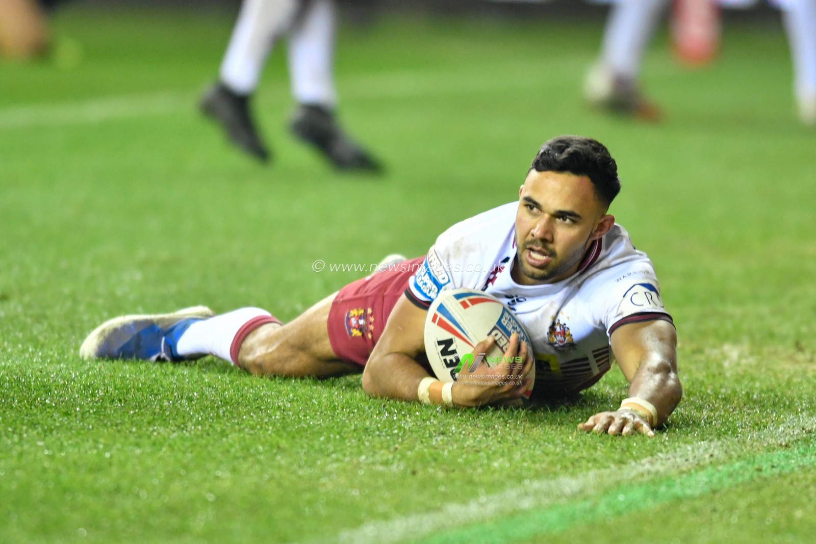 13th February 2020, DW Stadium, Wigan, England; Betfred Super League, Wigan Warriors v Toronto Wolfpack : Bevan French (6) of Wigan Warriors goes over for a try