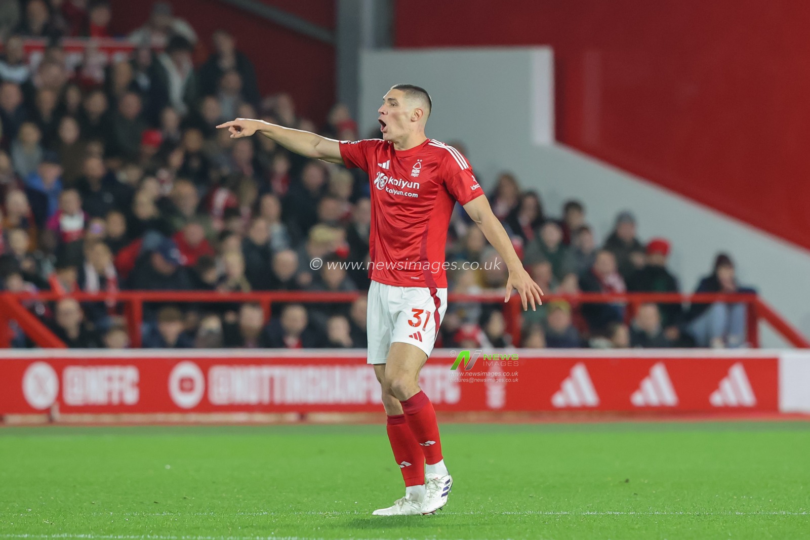 Nikola MilenkoviÄ‡ of Nottingham Forest instructs during the Premier League match Nottingham Forest vs Crystal Palace at City Ground, Nottingham, United Kingdom, 21st October 2024

(Photo by Alfie Cosgrove/News Images)