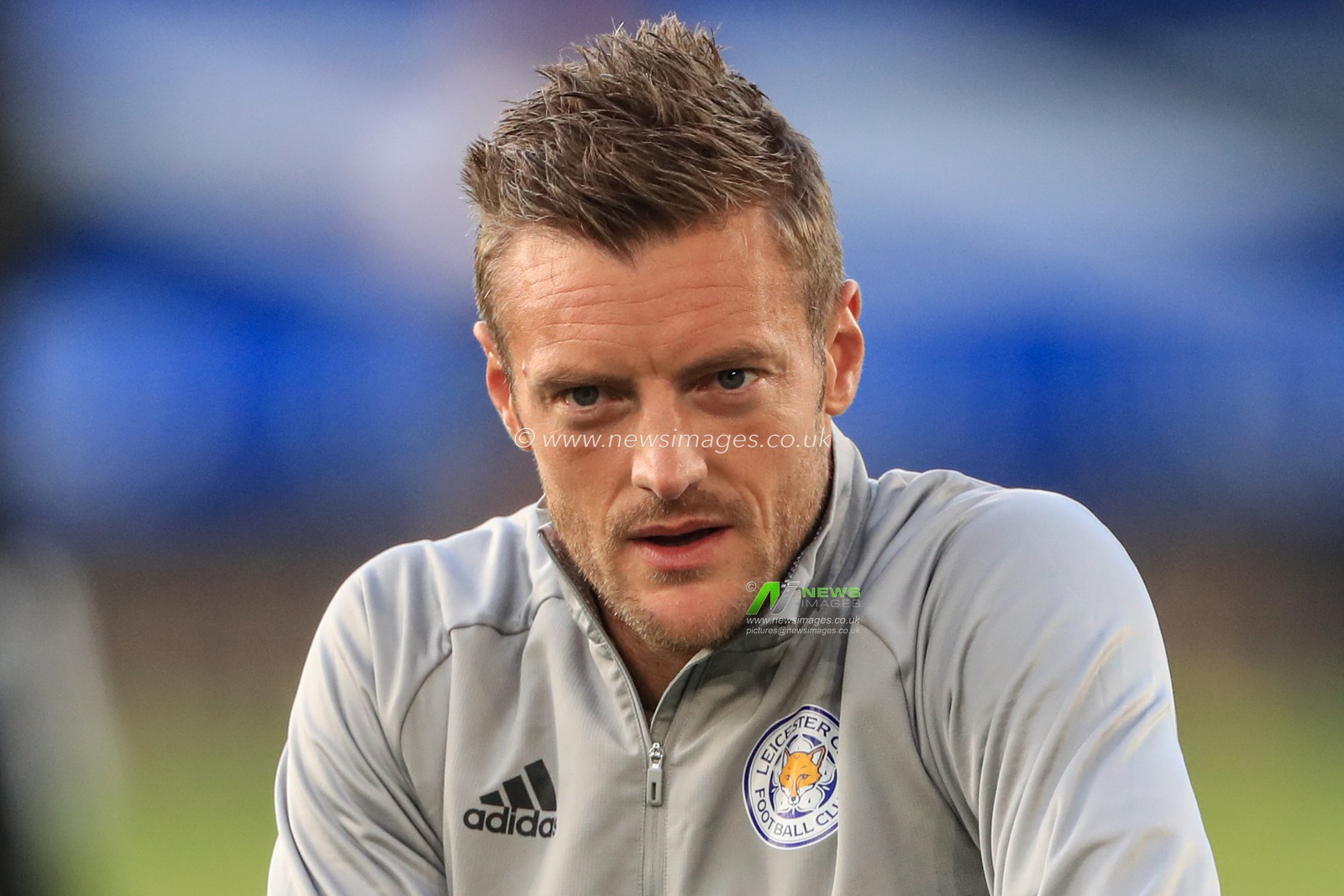 Jamie Vardy (9) of Leicester City during the pre-game warmup