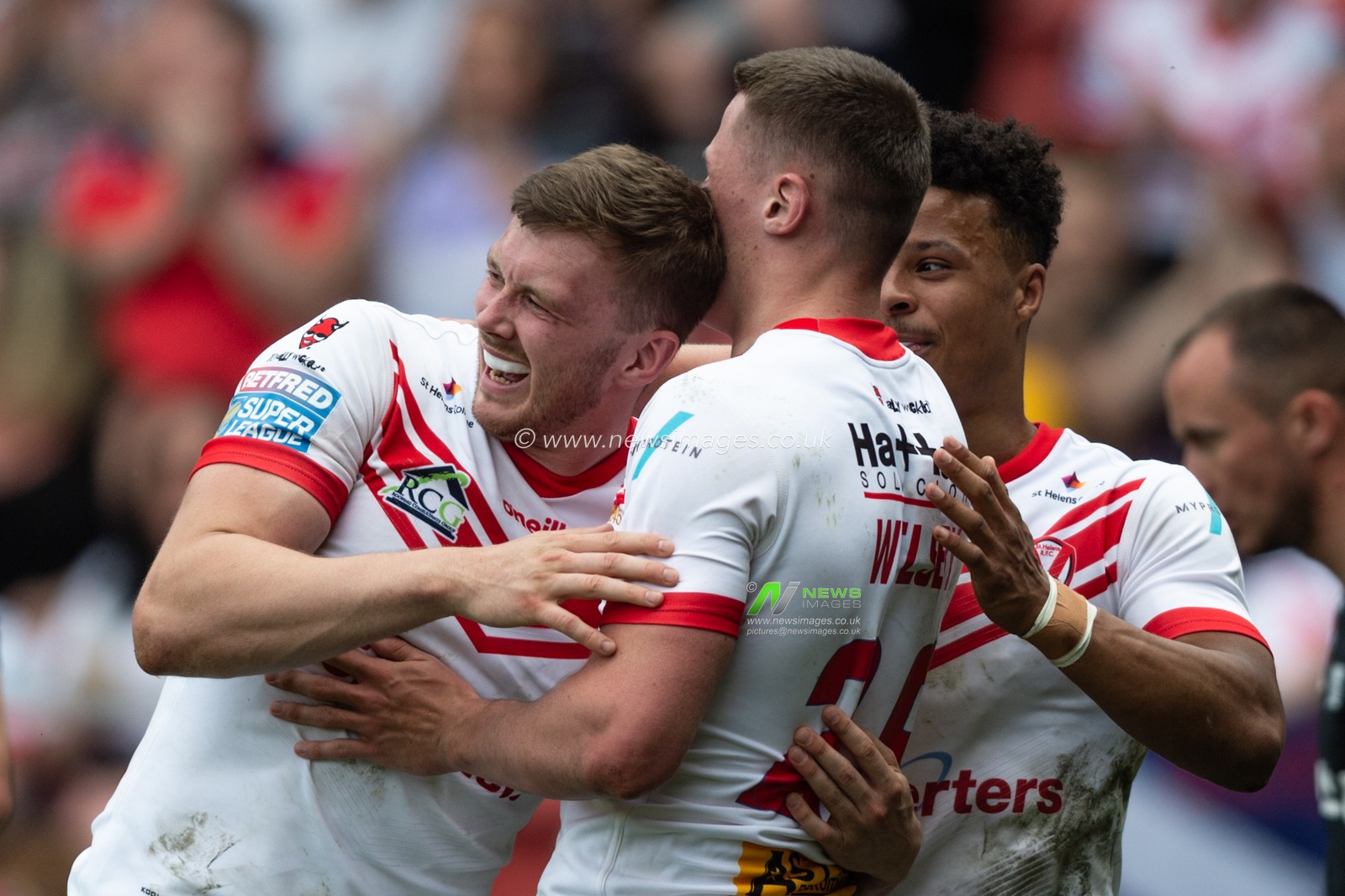 22nd April 2019 , Totally Wicked Stadium, St Helens, England;  Betfred Super League, Round 12, St Helens vs Hull FC, Jack Welsby (29) of St Helens celebrates his try

Credit: Richard Long/News Images