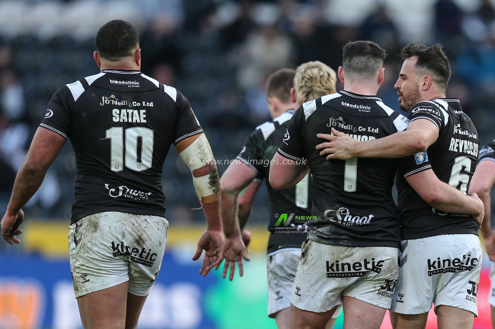 Jake Connor #1 of Hull FC and Josh Reynolds #6 of Hull FC after Josh Reynolds try