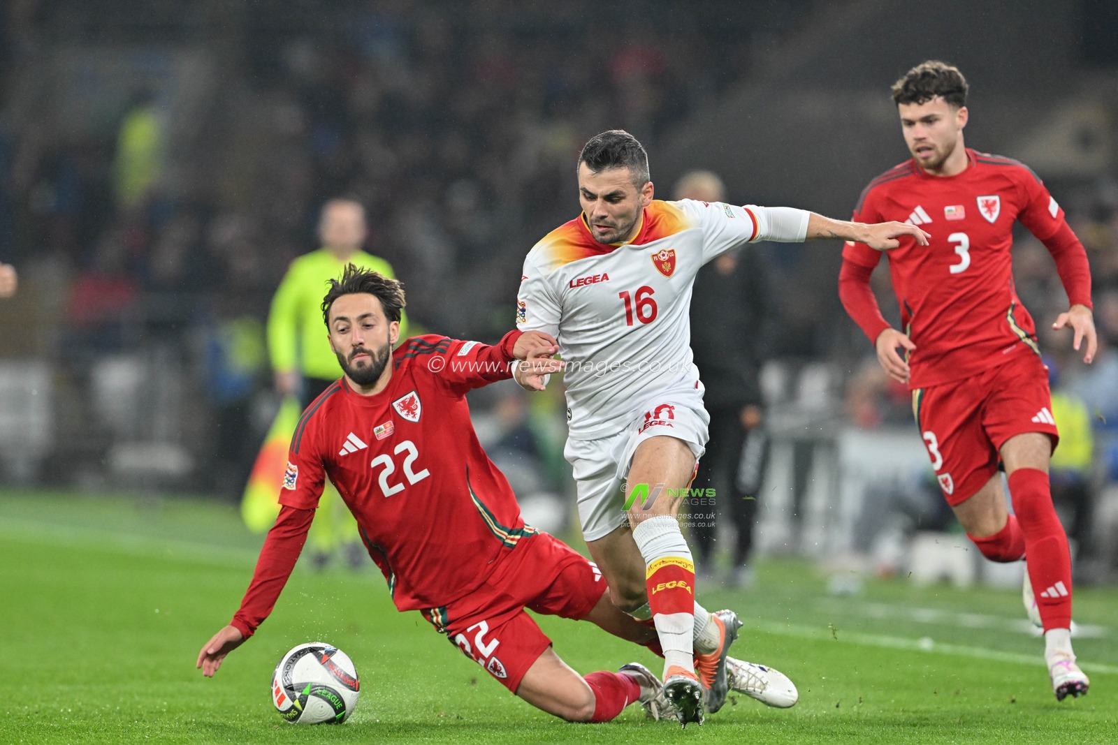 Josh Sheehan of Wales and Vladimir JovoviÄ‡ of Montenegro battle for the ball during the UEFA Nations League - League B - Group 4 match Wales vs Montenegro at Cardiff City Stadium, Cardiff, United Kingdom, 14th October 2024

(Photo by Cody Froggatt/News Images)
