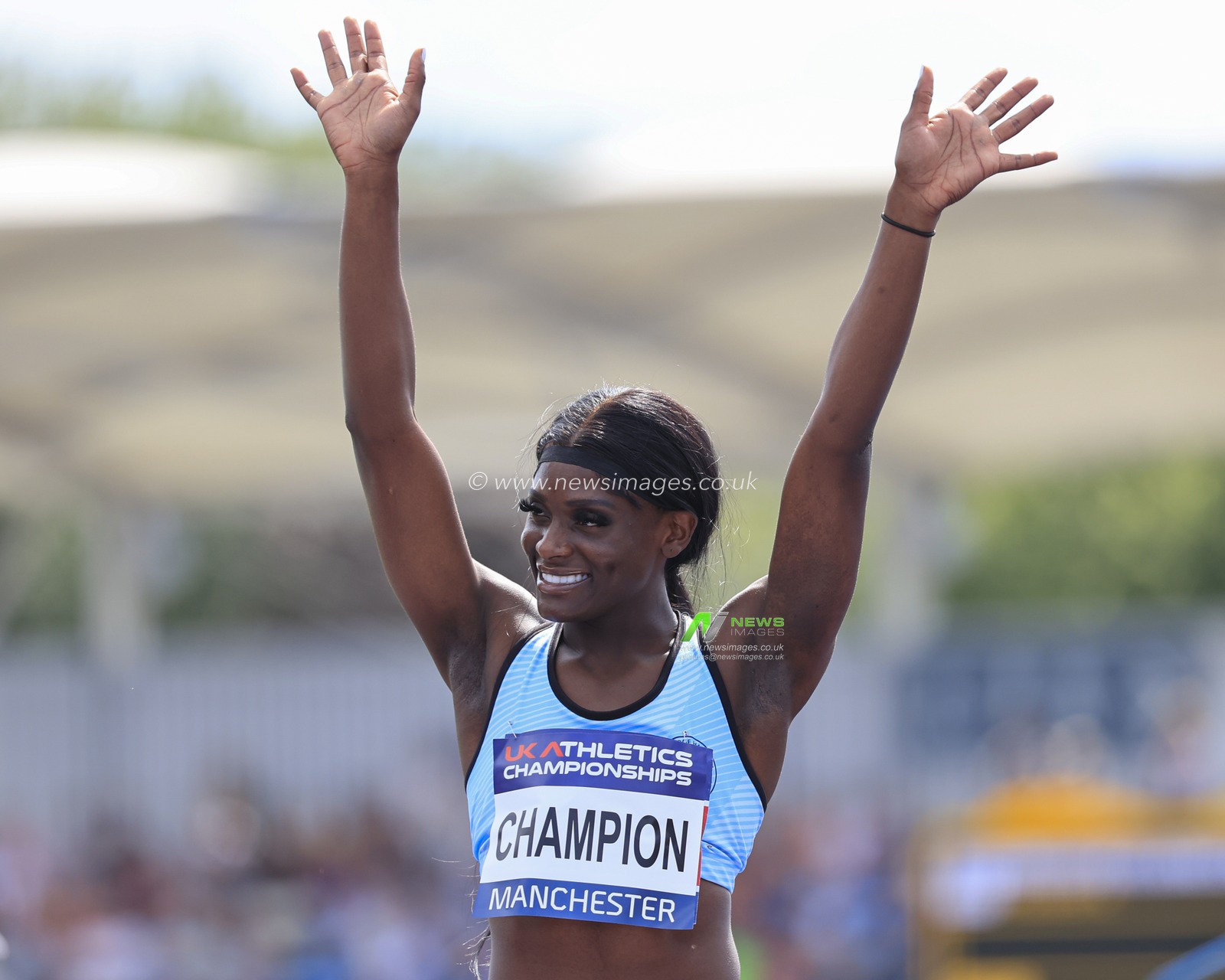 Daryll Neita celebrates winning the womenâ€™s 200m final during the UK Athletics Championships at Manchester Regional Arena, Manchester, United Kingdom, 9th July 2023

(Photo by Conor Molloy/News Images)