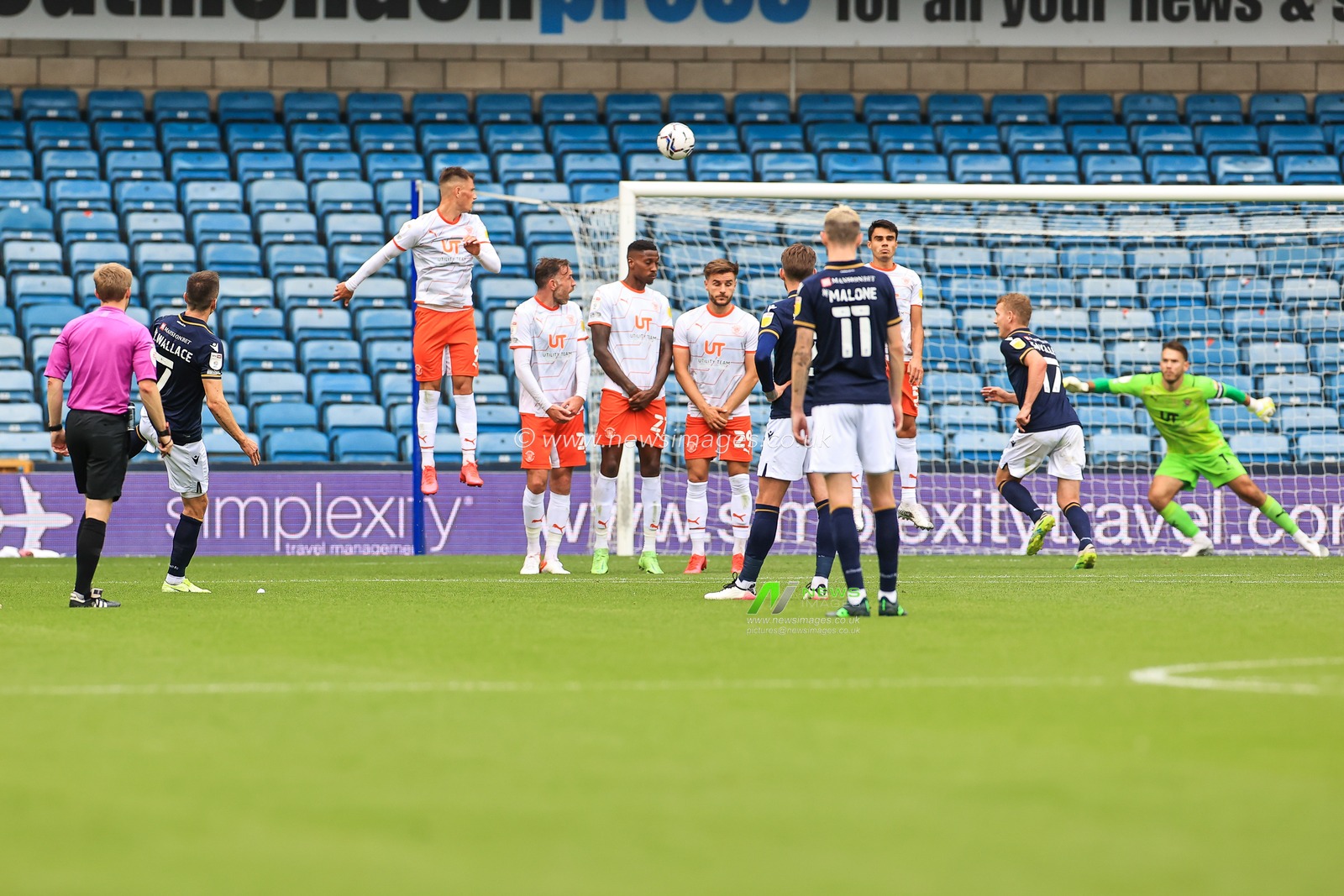 Jed Wallace #7 of Millwall scores a goal from a free kick to make the score 1-1