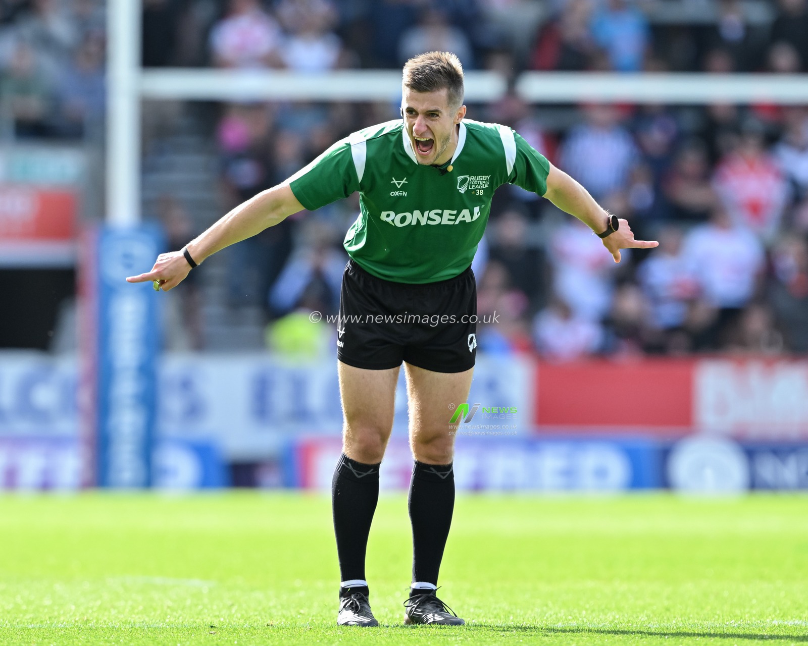 Referee Chris Kendall during the Betfred Super League Round 23 match St Helens vs Hull KR at Totally Wicked Stadium, St Helens, United Kingdom, 24th August 2024

(Photo by Cody Froggatt/News Images)