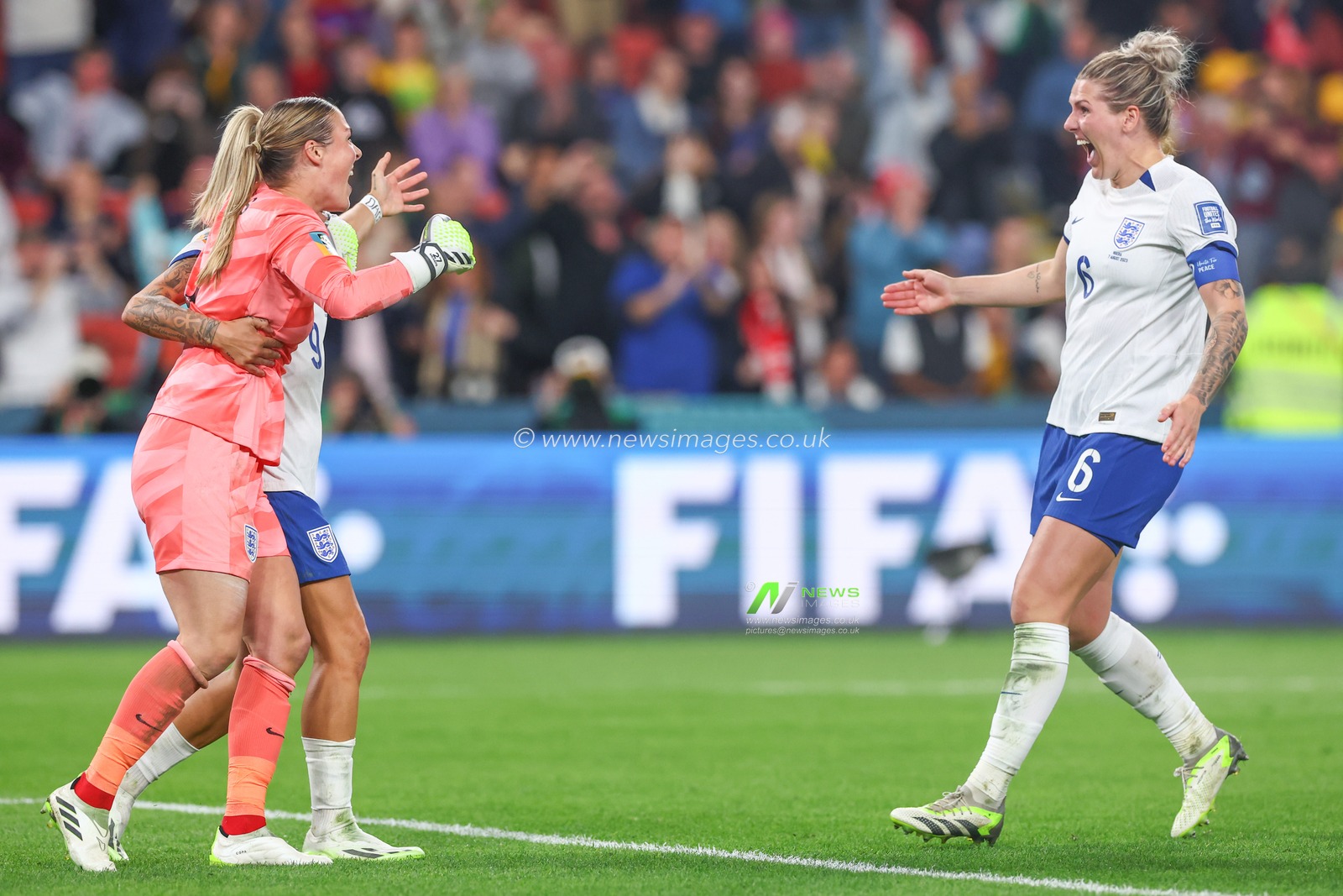 England players celebrate their teams win during the FIFA Women's World Cup 2023 match England Women vs Nigeria Women at Suncorp Stadium, Brisbane, Australia, 7th August 2023

(Photo by Patrick Hoelscher/News Images)