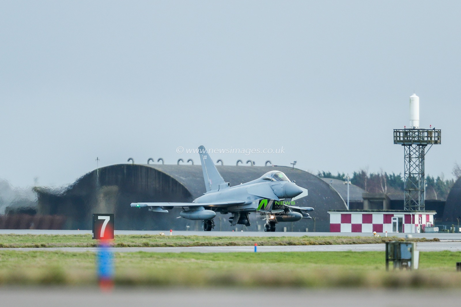 An RAF Typhoon FGR4 lands at RAF Coningsby, Coningsby, United Kingdom, 28th January 2025

(Photo by Izzy Poles/News Images)