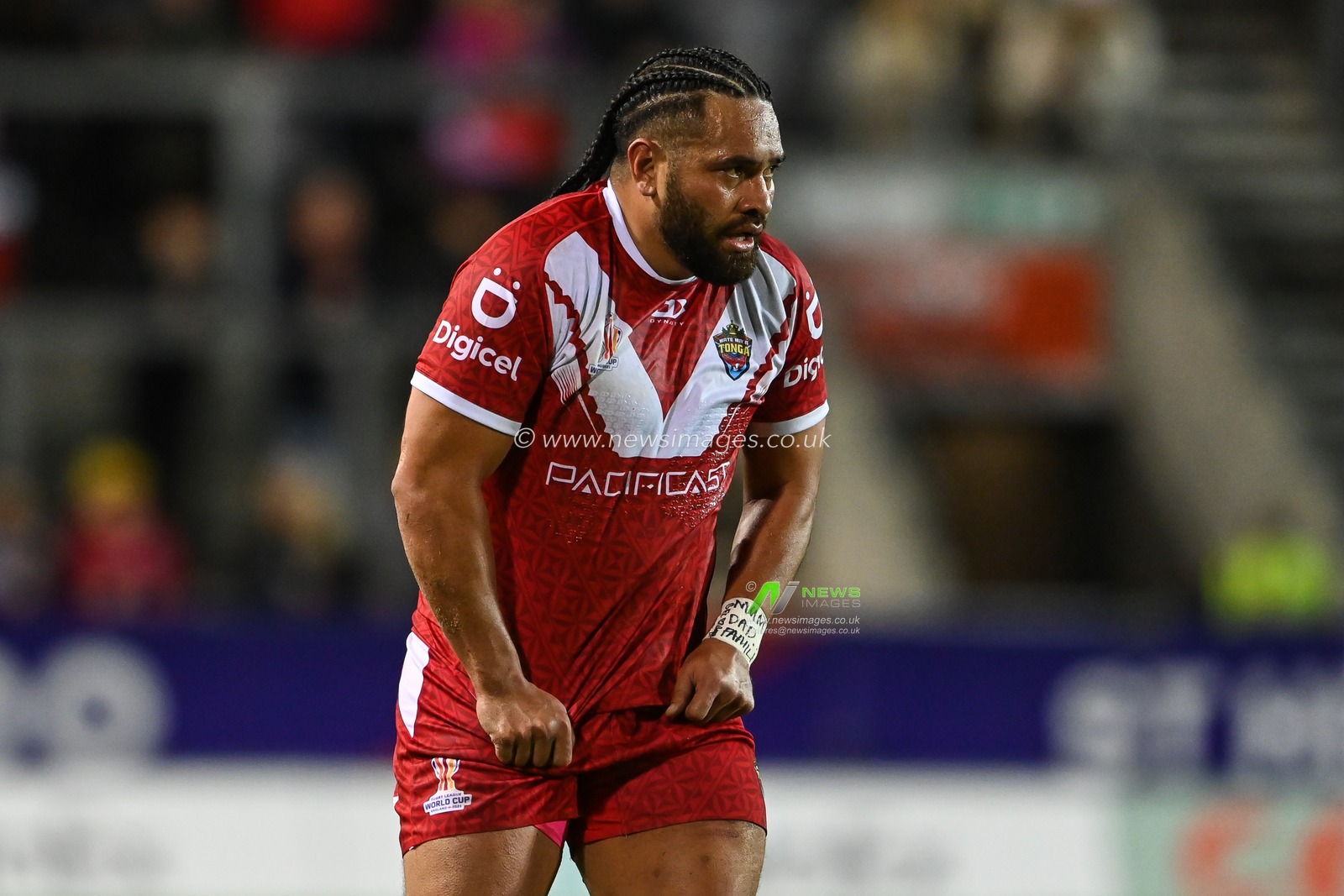 Konrad Hurrell of Tonga during the Rugby League World Cup 2021 match Tonga vs Wales at Totally Wicked Stadium, St Helens, United Kingdom, 24th October 2022

(Photo by Craig Thomas/News Images)