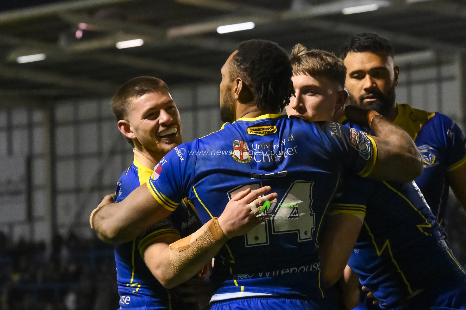 Matty Nicholson of Warrington Wolves celebrates his try during the Betfred Challenge Cup Sixth Round match Warrington Wolves vs London Broncos at Halliwell Jones Stadium, Warrington, United Kingdom, 23rd March 2024

(Photo by Craig Thomas/News Images)