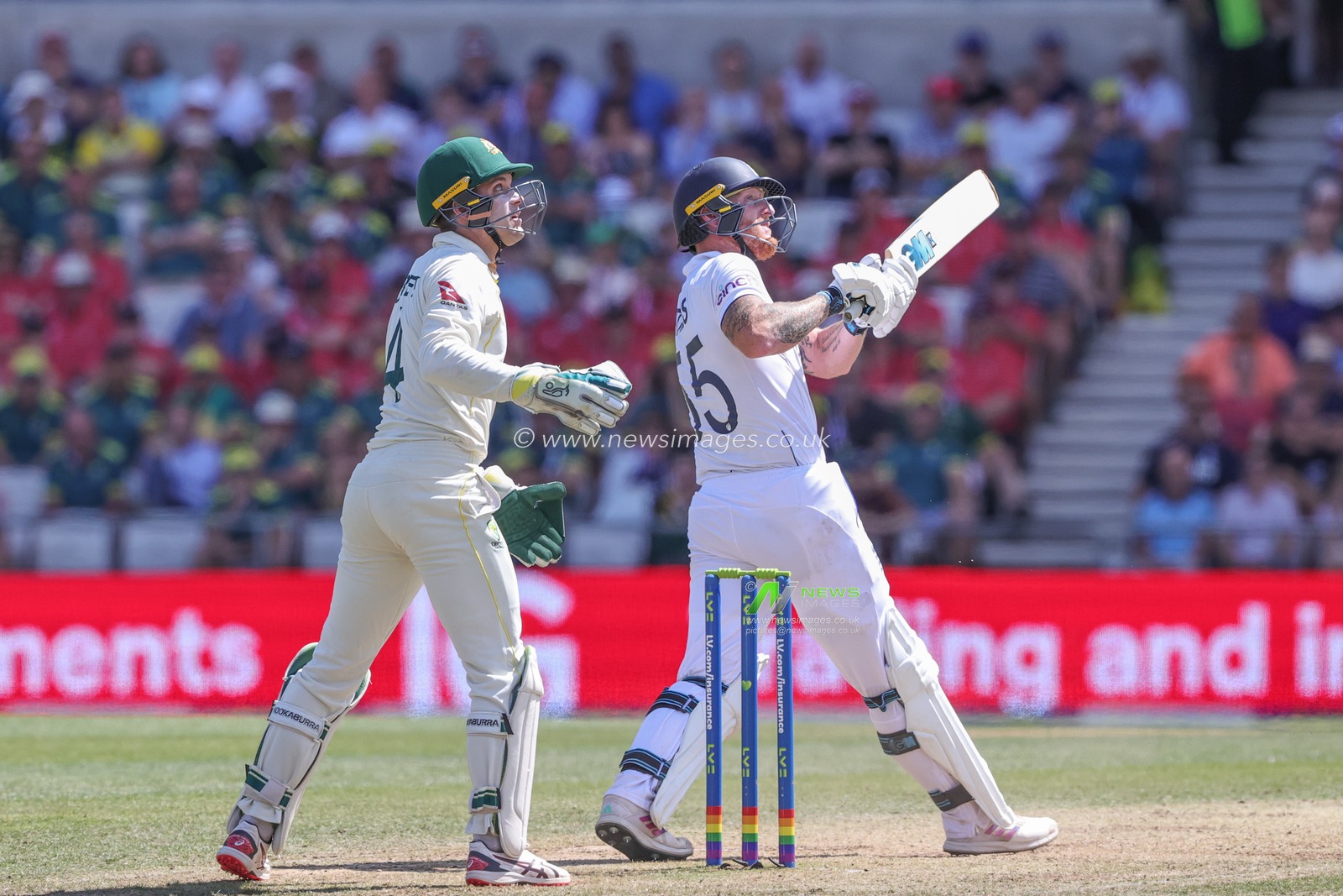 Ben Stokes of England watches the ball go into the crowd as he hits a six during the LV= Insurance Ashes Third Test Series Day 2 England v Australia at Headingley Stadium, Leeds, United Kingdom, 7th July 2023

(Photo by Mark Cosgrove/News Images)