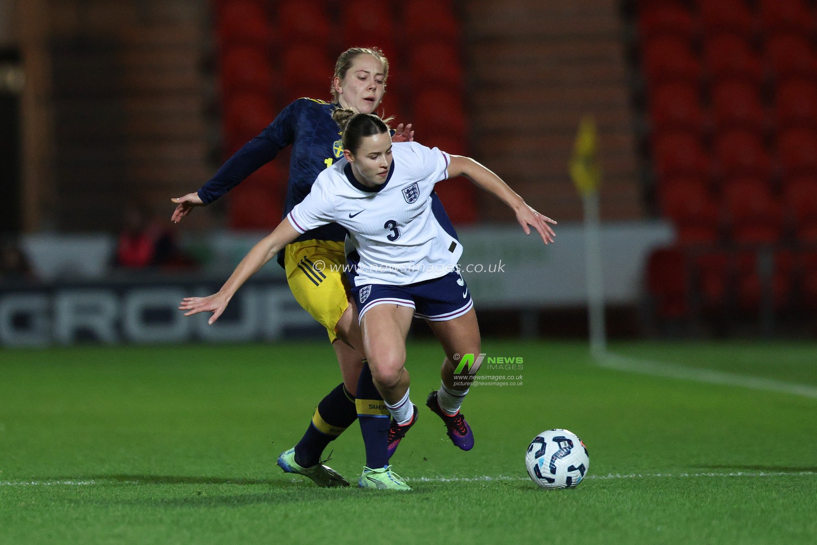 Anouk Denton of England Women is fouled by Alice Bergstrom of Sweden U23 during the Women's International Friendly match England Women U23 vs Sweden women U23 at Eco-Power Stadium, Doncaster, United Kingdom, 2nd December 2024

(Photo by Alex Roebuck/News Images)