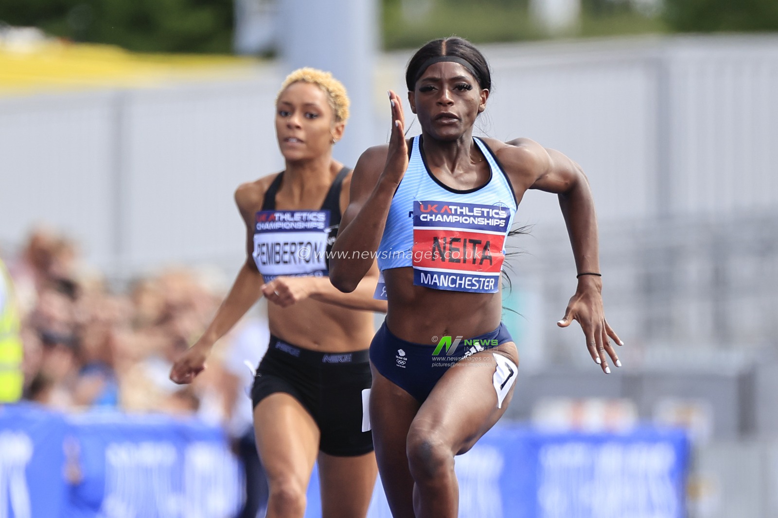 Daryll Neita wins the womenâ€™s 200m final during the UK Athletics Championships at Manchester Regional Arena, Manchester, United Kingdom, 9th July 2023

(Photo by Conor Molloy/News Images)