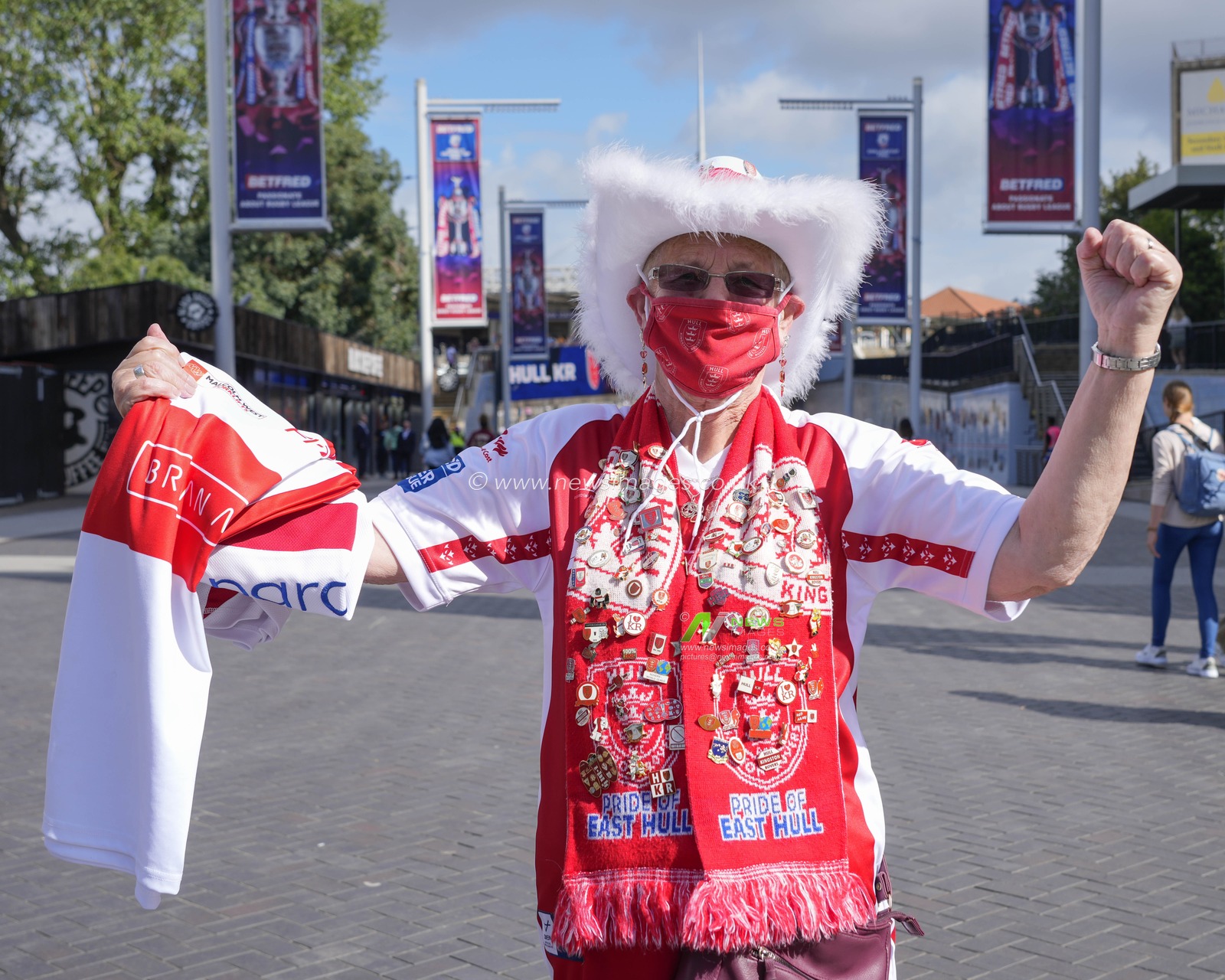 A Hull KR fan before the Betfred Challenge Cup match Hull KR vs Leigh Leopards at Wembley Stadium, London, United Kingdom, 12th August 2023

(Photo by Steve Flynn/News Images)