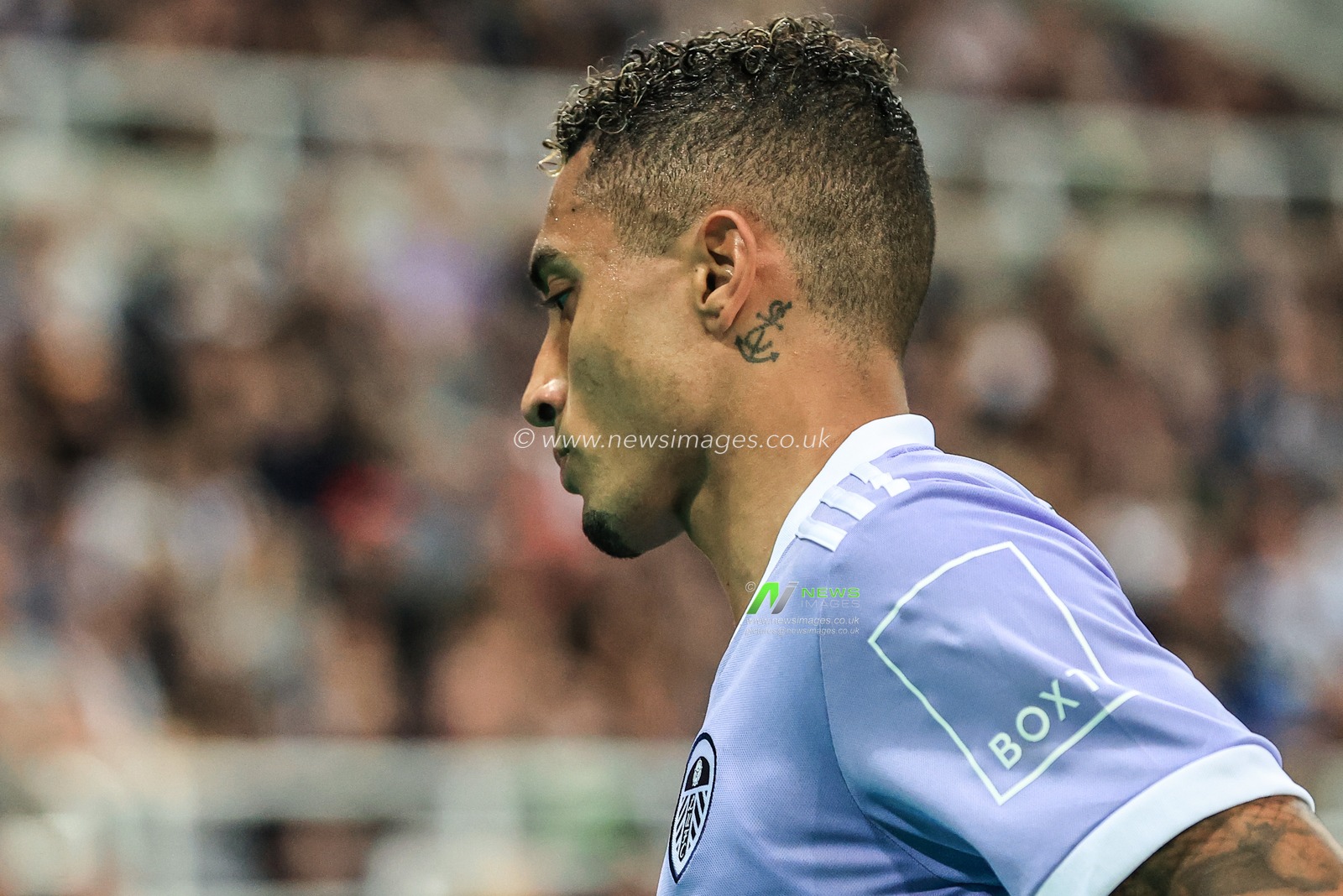 Raphinha #10 of Leeds United with his anchor neck tattoo