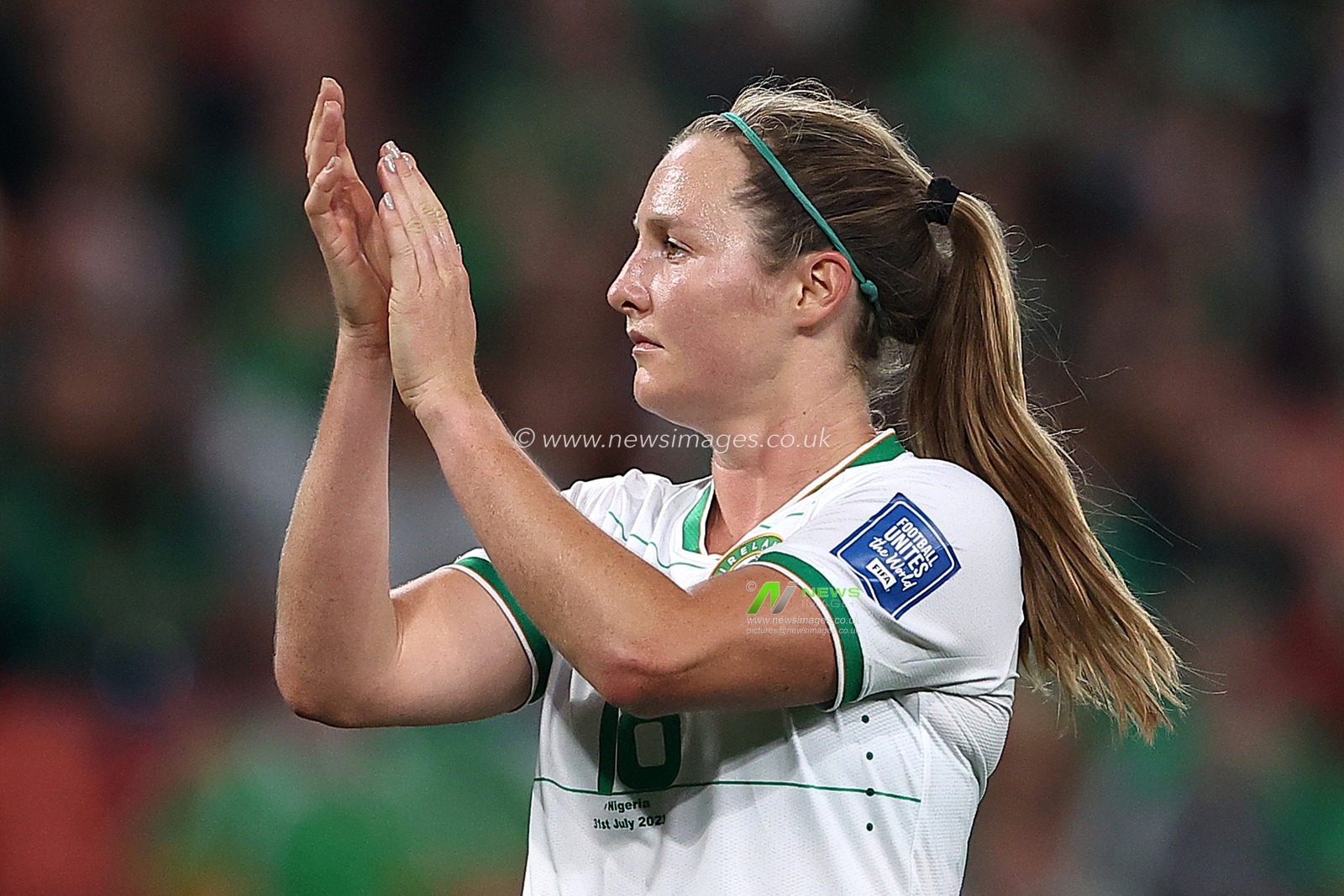 Kyra Taylor Carusa of Ireland applauds during the FIFA Women's World Cup 2023 Group B  match Ireland Women vs Nigeria Women at Suncorp Stadium, Brisbane, Australia, 31st July 2023

(Photo by Patrick Hoelscher/News Images)
